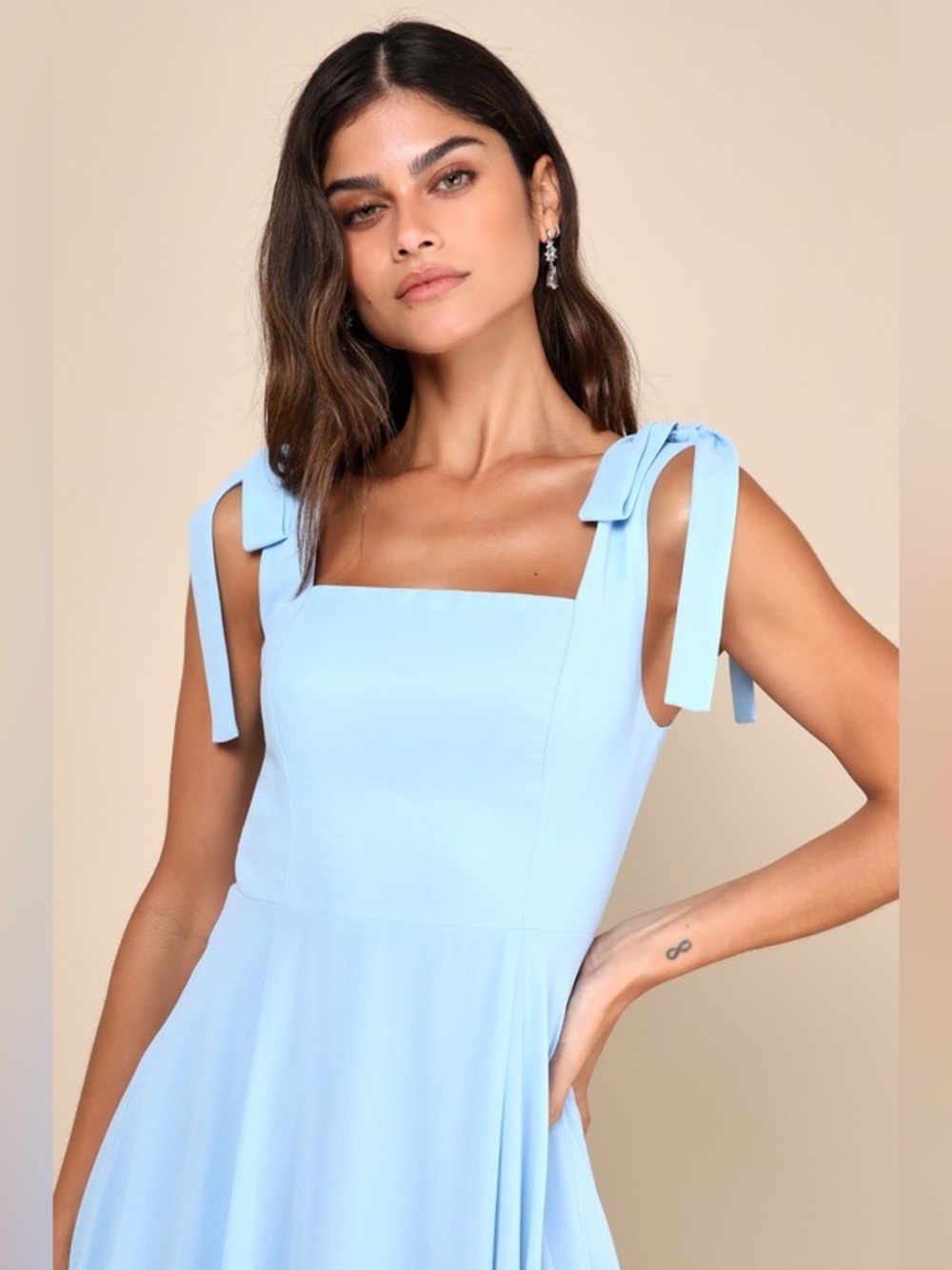 Light Blue Tie-Strap Maxi Dress with Side Slit - Picture 5 of 10
